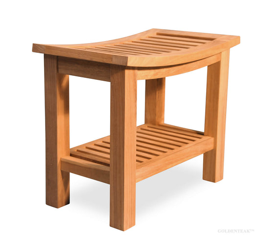 GOLDENTEAK Teak Shower Bench / Stool Regency - Grade A Teak, Natural Finish