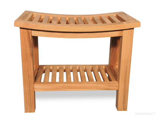 GOLDENTEAK Teak Shower Bench / Stool Regency - Grade A Teak, Natural Finish